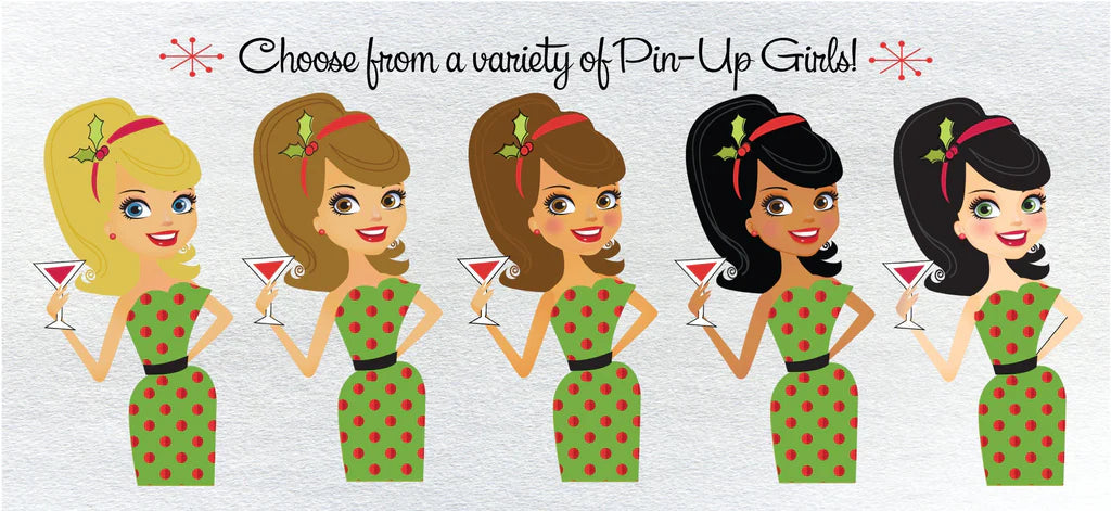 Retro Pin-up Girl Rockabilly Mid-Century Mod 1960s Christmas Cocktail Party Invitations
