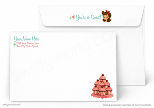 Personalized stationery set with envelope and card featuring a cupcake design.