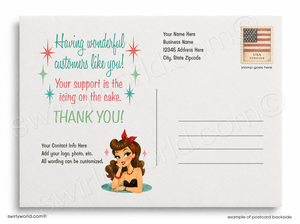 Postcard with cartoon character and text on a white background