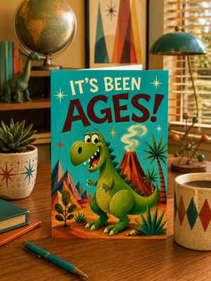 It’s Been Ages Funny Dinosaur Sales Promotion Greeting Card
