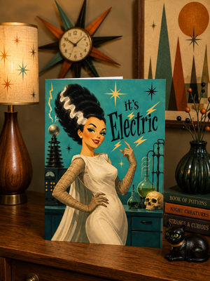 Bride of Frankenstein – It’s Electric Retro Pinup Monster Halloween Card