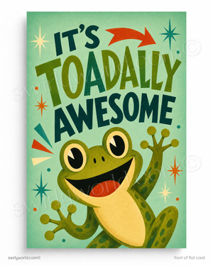 Cartoon frog with text 'It's Toadally Awesome' on a green background