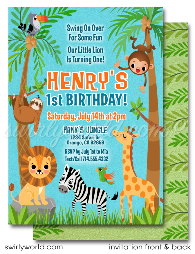 Baby Animals Wild Thing Jungle Safari 1st Birthday Invitation