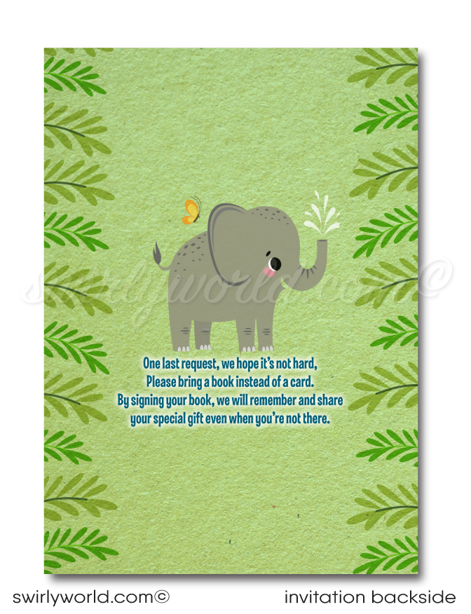 welcome-to-the-jungle-safari-animals-1st-birthday-invitation-and-tha-swirly-world-design for Bring A Book Instead Of A Card Free Printable Elephant Welcome to the Jungle