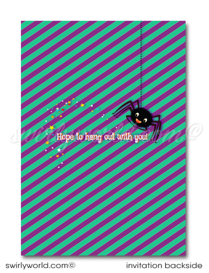 Non-Scary Child-Friendly Cute Little Witch Halloween Birthday Party Invitations for Girls