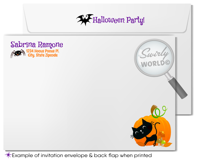 Non-Scary Child-Friendly Cute Little Witch Halloween Birthday Party Invitations for Girls