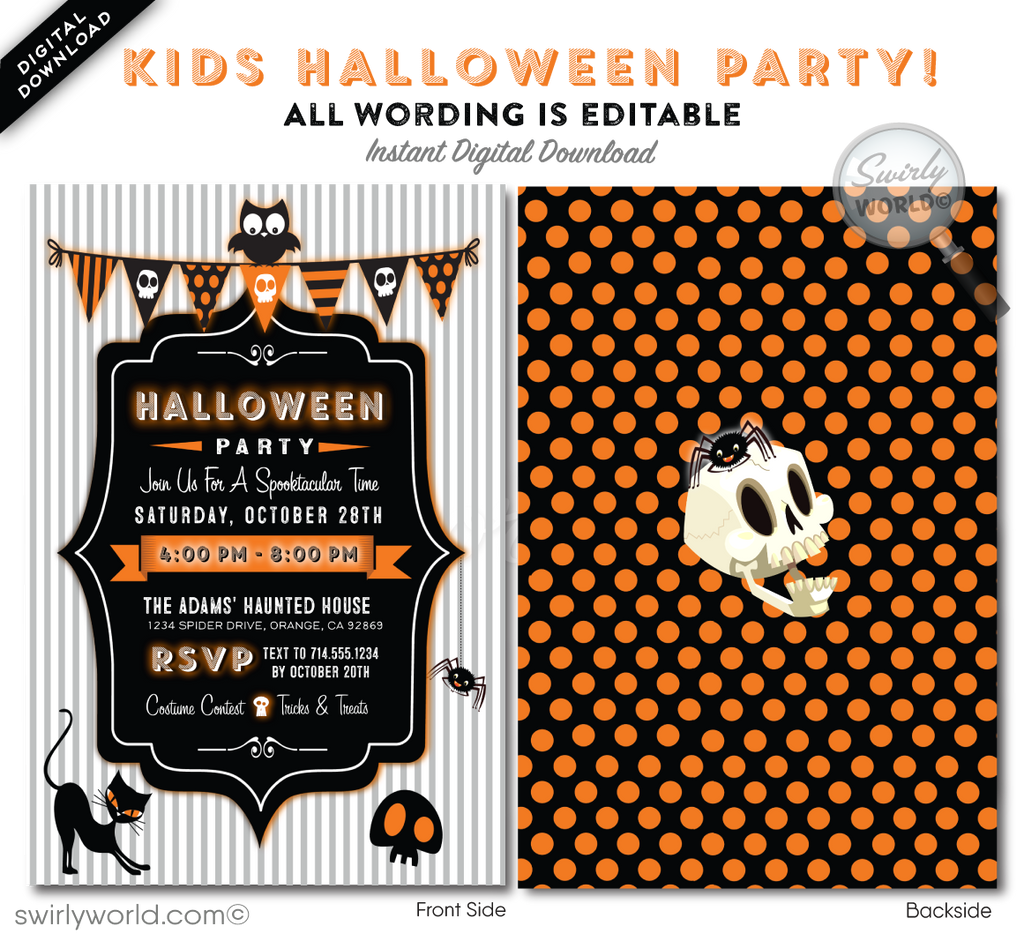Child-Friendly Non-Scary Kids Halloween Birthday Party Invitation Digital Printable File Download