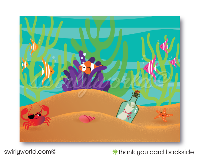 Retro Little Princess Mermaid girl "under the sea" swim aquarium ocean beach summer party invitations; digital invitation, thank yous, & envelope design.