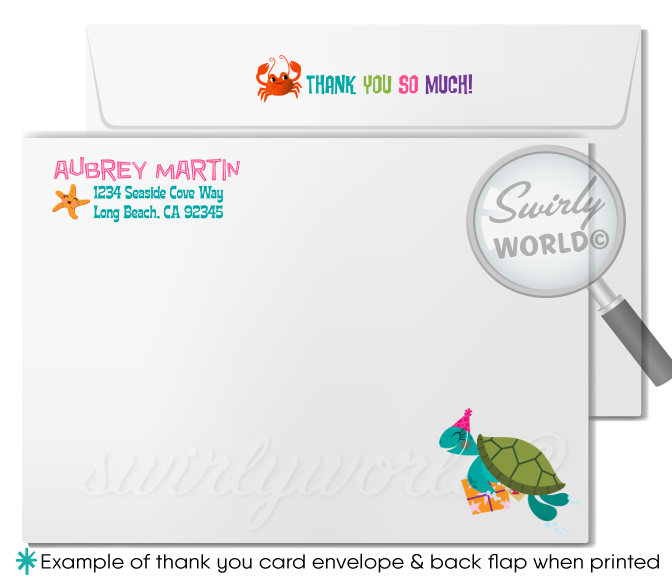 Retro Little Princess Mermaid girl "under the sea" swim aquarium ocean beach summer party invitations; digital invitation, thank yous, & envelope design.