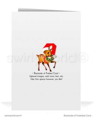 1950s Christmas Card – Vintage Holiday Cards with Kitschy Santa Claus & Atomic Starbursts