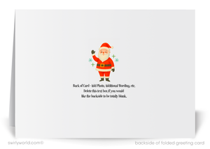 Greeting card with a cartoon Santa Claus on a white background