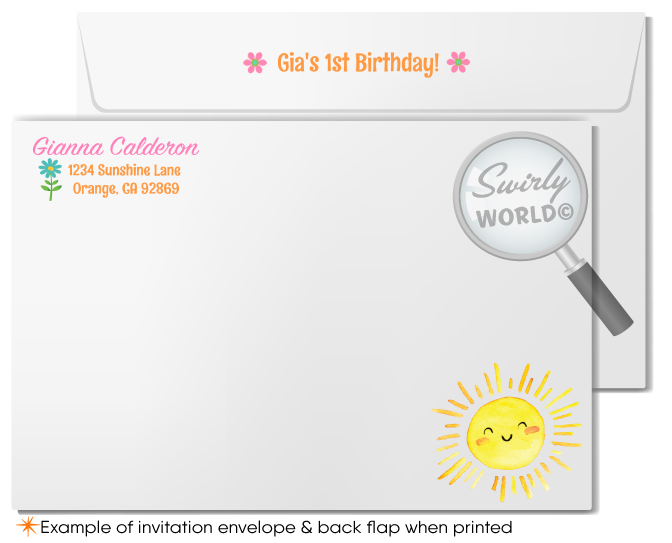 You Are My Sunshine Little Miss Sunshine Girl's 1st Birthday Party Printed Invitations