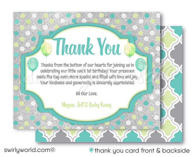 "Little Peanut" Gender Neutral Baby Elephant First 1st Birthday Party Printed thank you cards