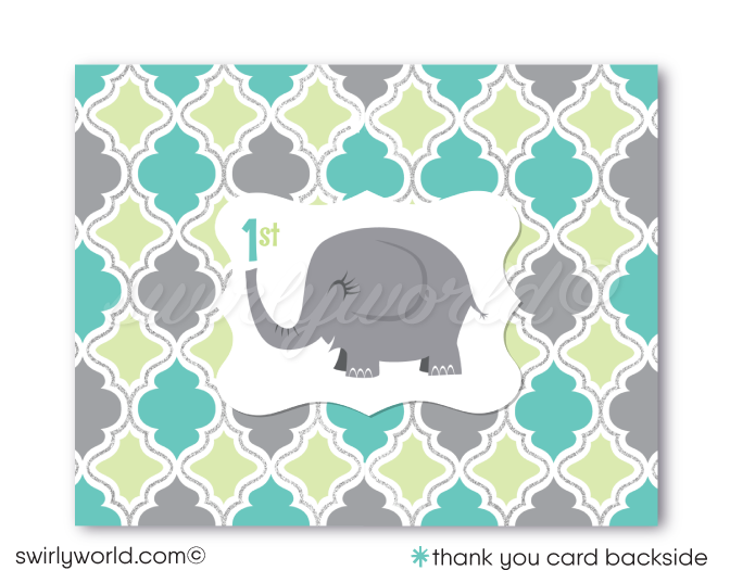 "Little Peanut" Gender Neutral Baby Elephant First 1st Birthday Party Printed Invitations