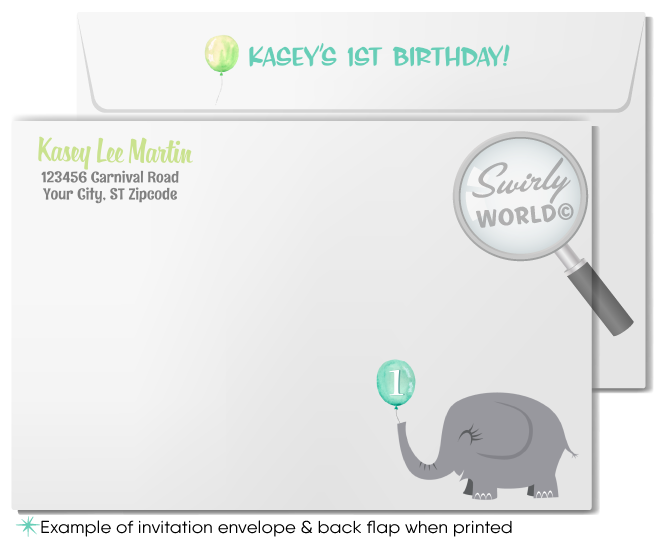 "Little Peanut" Gender Neutral Baby Elephant First 1st Birthday Party Digital Invitations