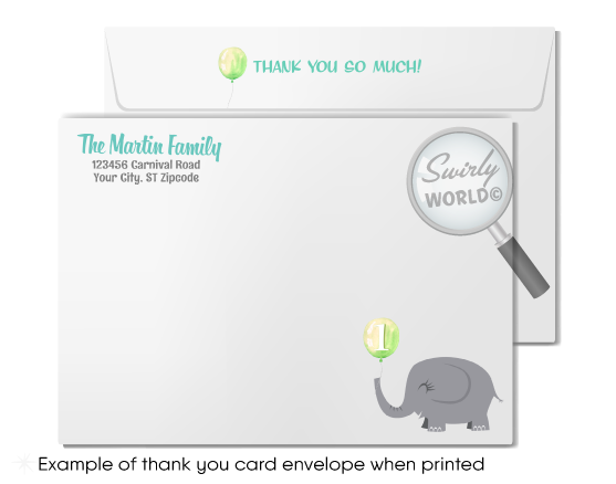 Celebrate your little one's first journey around the sun with our "Little Peanut" Elephant Invitation Design Set. This gender-neutral set features pastel blue, green, and gray, perfect for an unforgettable 1st birthday. Expertly printed and shipped, it includes invitations, thank you cards, and envelopes.