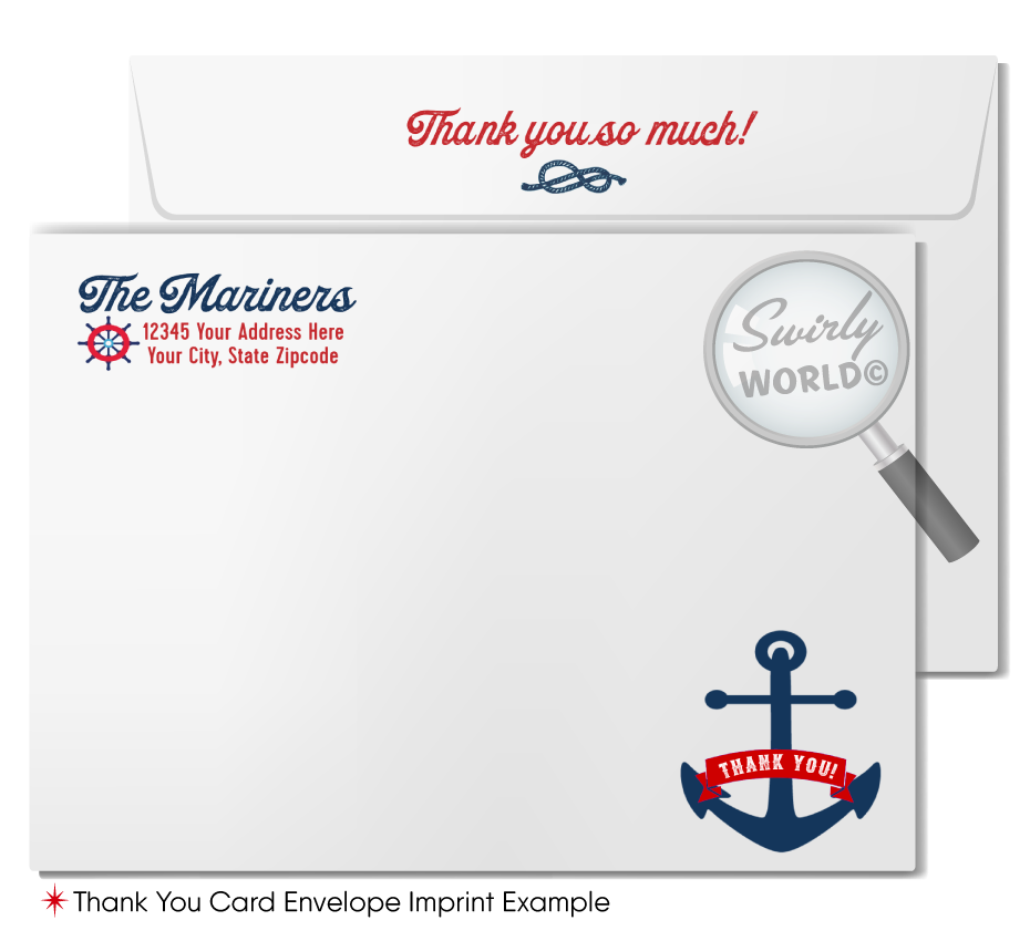 Celebrate your little sailor with Swirly World's "Ahoy It's A Boy" Sailboat Digital Invitation Set! Includes a seafaring invite, thank you card, and matching envelopes in red, white, and blue. Features editable wording on Corjl, with nautical elements like sailboats and anchors. Perfect for an ocean-inspired baby shower.