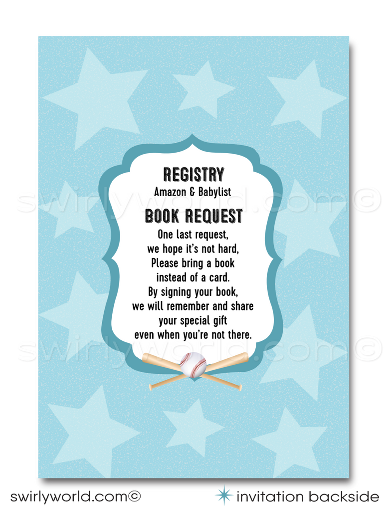 Kick off your baby shower with our All-Star Sports 'It's a Boy' Invitation Bundle! Featuring baseball, soccer, football, and basketball themes with a cute stork design. Editable in Corjl, download instantly. Perfect for sports fans expecting a new MVP. Includes invites, book request card, thank you cards, and envelopes.