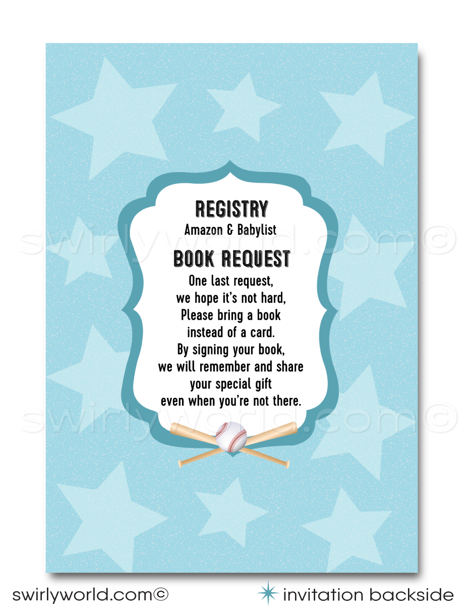 Kick off your baby shower with our All-Star Sports 'It's a Boy' Invitation Bundle! Featuring baseball, soccer, football, and basketball themes with a cute stork design. Editable in Corjl, download instantly. Perfect for sports fans expecting a new MVP. Includes invites, thank you cards, and envelopes.