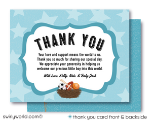 Kick off your baby shower with our All-Star Sports 'It's a Boy' Invitation Bundle! Featuring baseball, soccer, football, and basketball themes with a cute stork design. Editable in Corjl, download instantly. Perfect for sports fans expecting a new MVP. Includes invites, thank you cards, and envelopes.