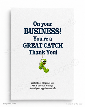 Funny Customer Appreciation Card | Looks Like I'm Hooked Vintage Fishing Cartoon