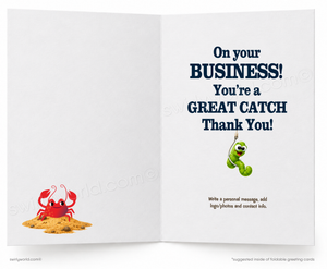 Funny Customer Appreciation Card | Looks Like I'm Hooked Vintage Fishing Cartoon