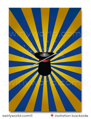 Magician Party Printed Invitation Set - Enchanting Red, Blue, and Gold Theme