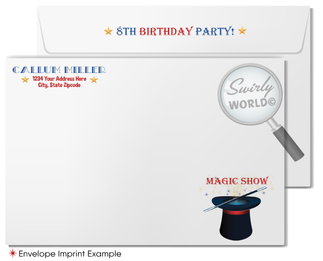 Magician Party Printed Invitation Set - Enchanting Red, Blue, and Gold Theme