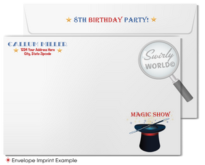 Magician Party Printed Invitation Set - Enchanting Red, Blue, and Gold Theme
