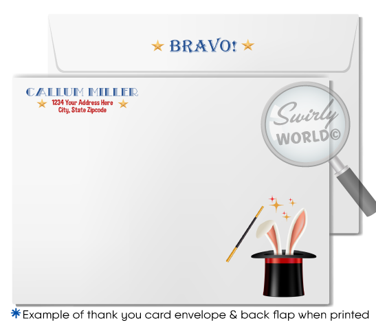 Magician Party Printed Invitation Set - Enchanting Red, Blue, and Gold Theme