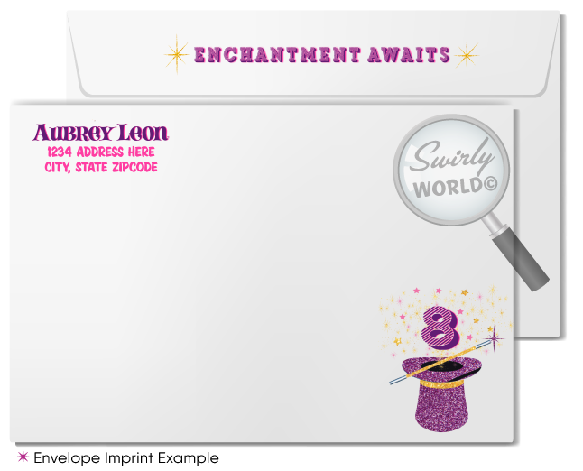 Step into a whimsical world with our Retro Magic Theme Party Digital Invitation Set. Perfectly crafted for your little girl's enchanting celebration, this digital download dazzles with pink and purple hues and sparkling glitter elements. Includes matching thank you cards and envelopes. Effortless customization and instant download.