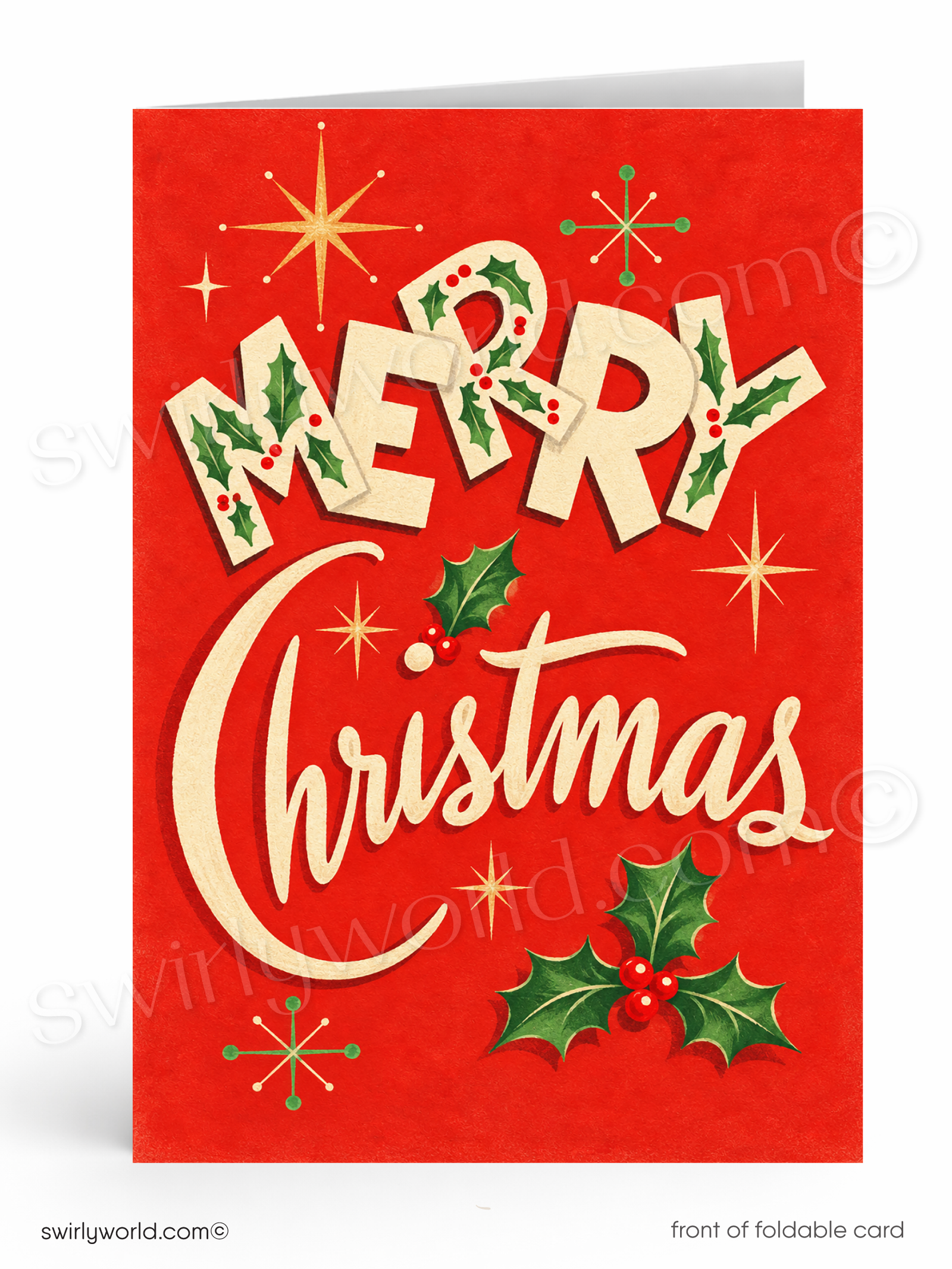 1950s Vintage Christmas Cards – Mid Century Holiday Cards With Starbursts & Classic Elements
