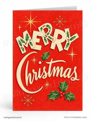 1950s Vintage Christmas Cards – Mid Century Holiday Cards With Starbursts & Classic Elements