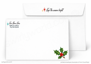 Vintage Christmas Card with Retro Mid-Century Tree and Glowing C9 Old-Fashioned String Lights