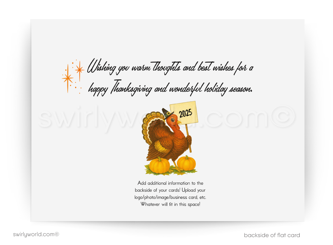 Thanksgiving card with a turkey and sign on a white background