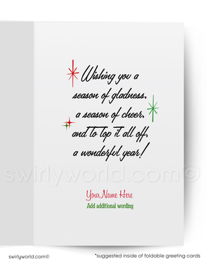 Vintage Christmas Card with 1950s Kitschy Snowman Couple in Festive Holiday Attire