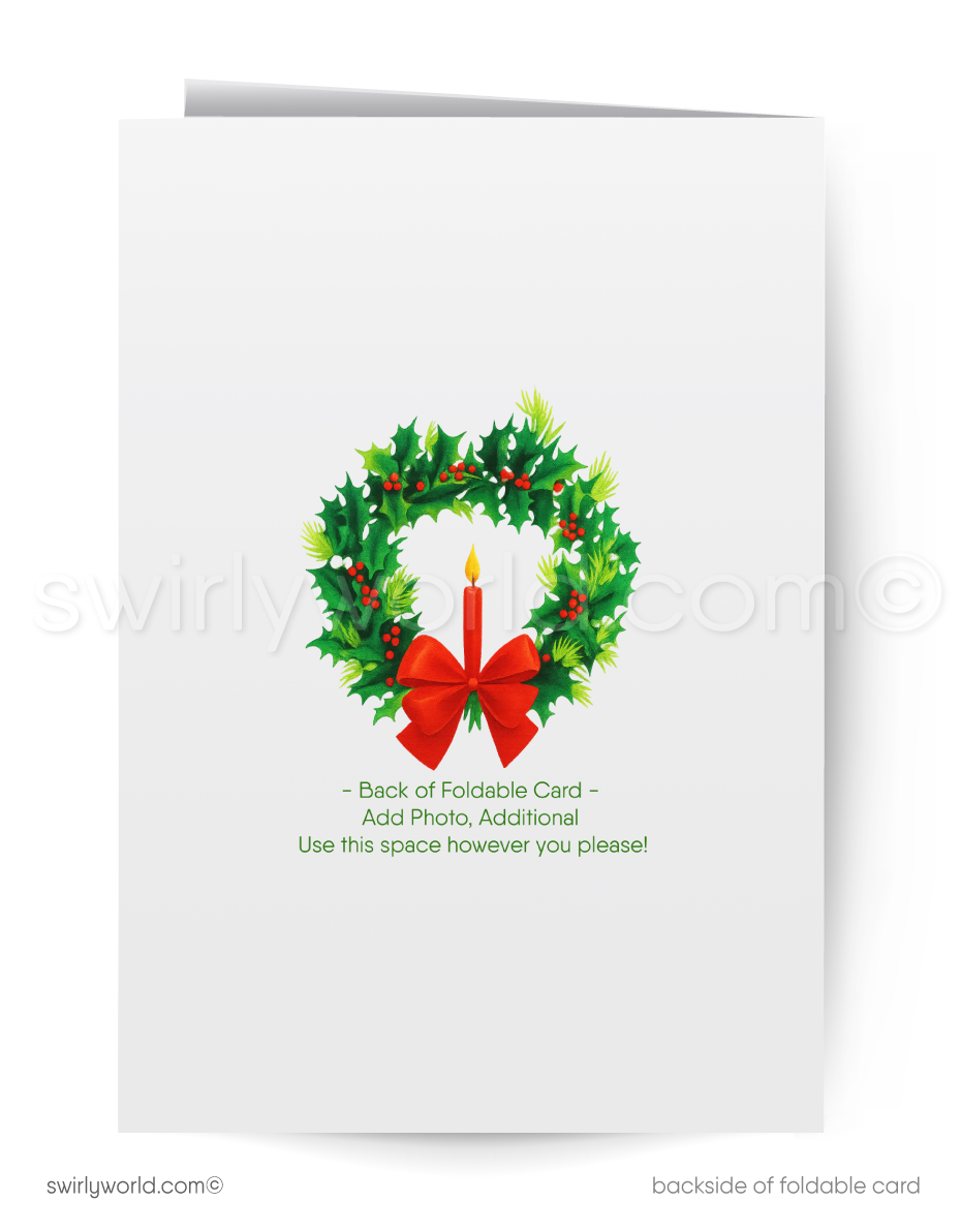 Vintage Christmas Card with 1950s Kitschy Snowman Couple in Festive Holiday Attire