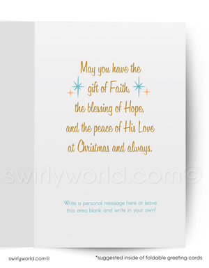 Foldable greeting card with Christmas message and Swirly World logo