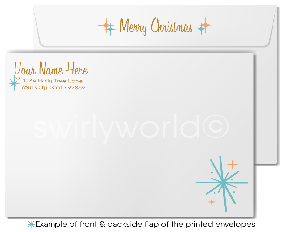 Merry Christmas card with customizable name and address fields on a white background