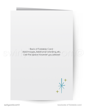 Vintage Christmas Card | Mid-Century Modern Style Atomic Mod Holiday & Blue Accent Cards