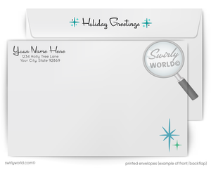 Vintage Christmas Card | Mid-Century Modern Style Atomic Mod Holiday & Blue Accent Cards