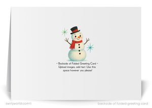 Greeting card with a snowman design on the back
