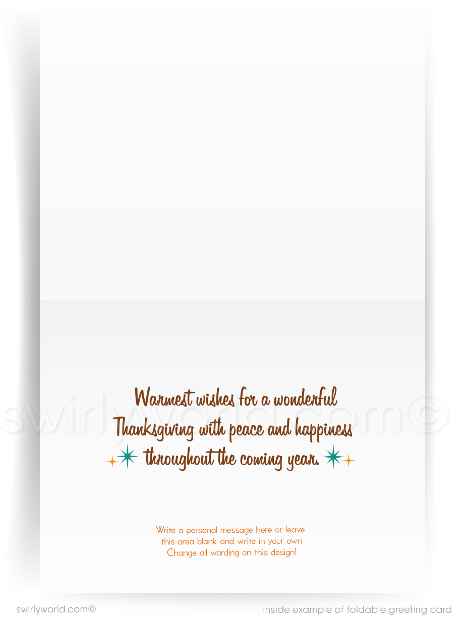 Vintage 1960s Mid-Century Style Thanksgiving Card with Nostalgic Table Setting