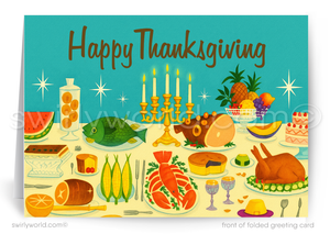Vintage 1960s Mid-Century Style Thanksgiving Card with Nostalgic Table Setting