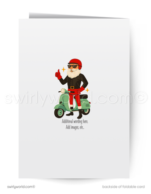 Greeting card with a design of a character on a scooter, featuring text 'Additional wording here. Add image, etc.'