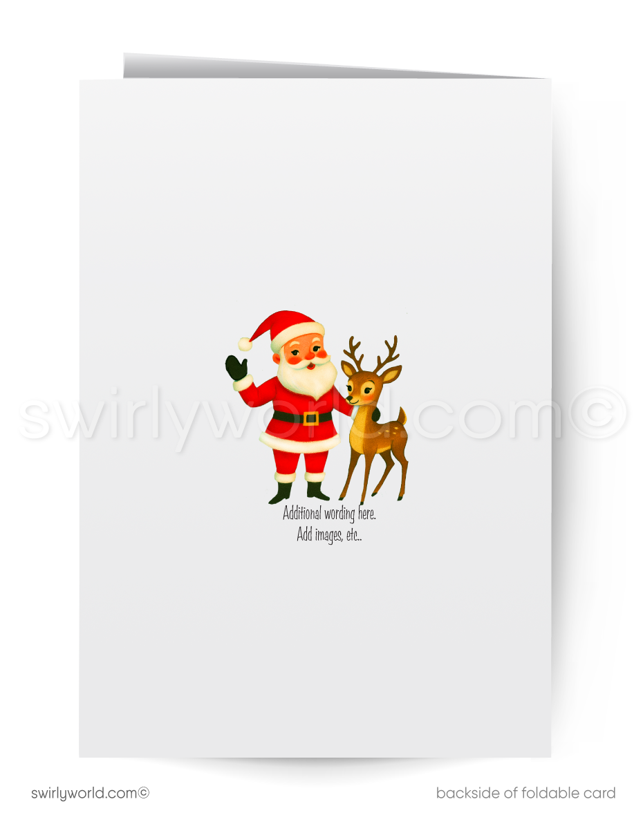 Greeting card with Santa Claus and a reindeer on a white background