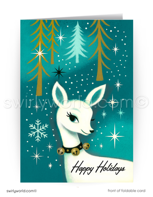 Vintage 1960s Christmas Card – Mid Century Holiday Cards | Blue Forest Deer Design