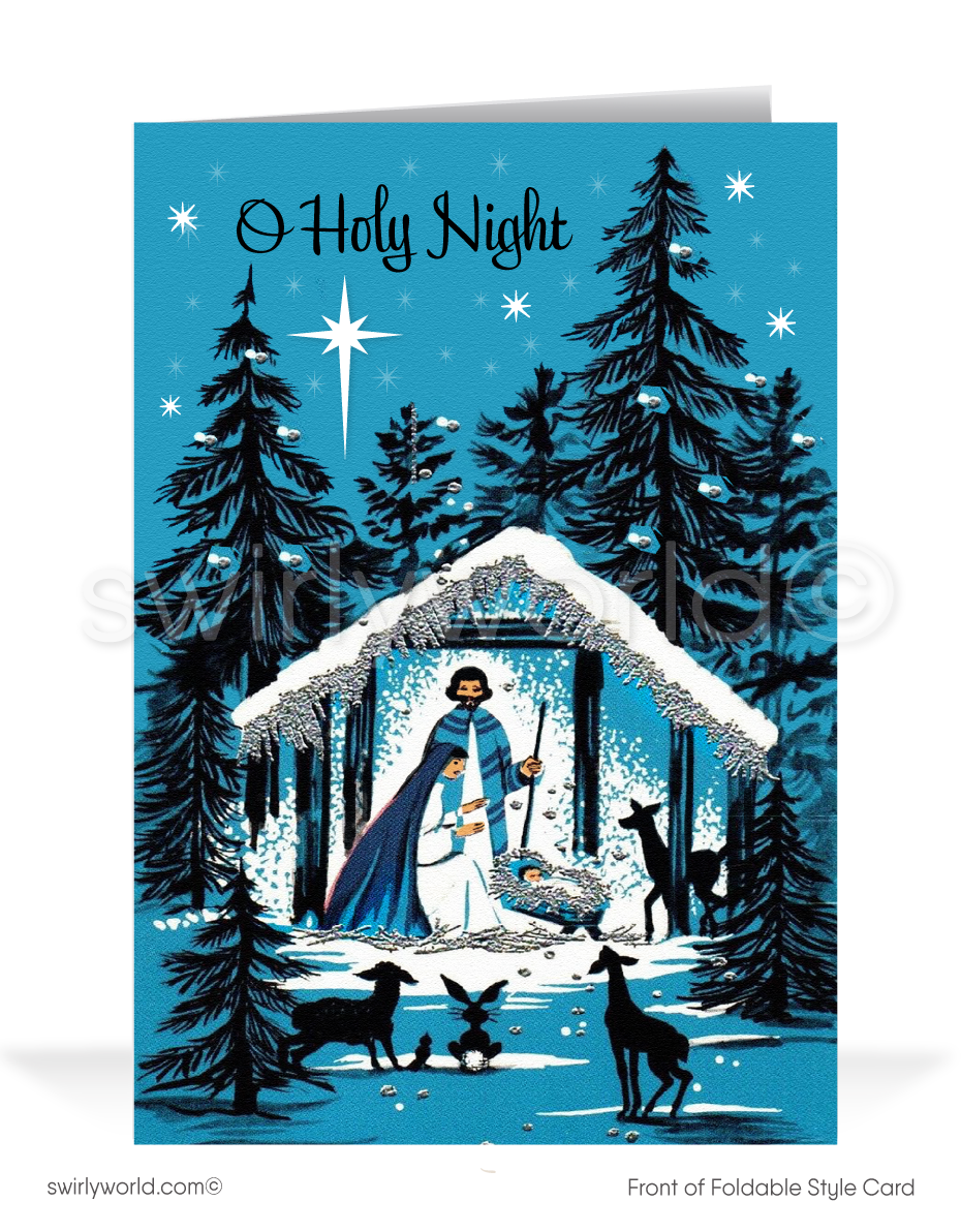 Mid-Century 1960s Nativity Manger Scene "O Holy Night" Catholic Christmas Cards