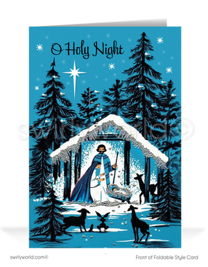 Mid-Century 1960s Nativity Manger Scene "O Holy Night" Catholic Christmas Cards