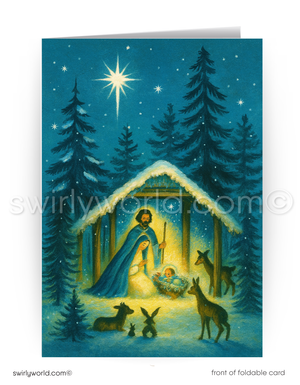 Mid Century Christmas Cards – Vintage Nativity Scene Cards With Premium Matte Finish